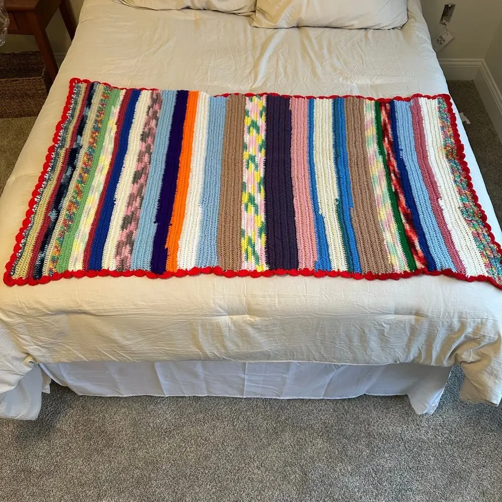Afghan Handmade Crochet Baby Blanket Lap Throw Multicolor Stripe 52